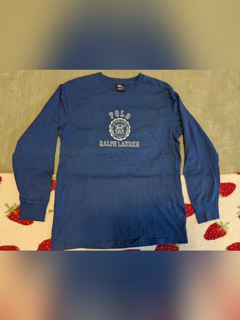 Polo by Ralph Lauren Long Sleeve Tee in Royal Blue with Crest Youth Large
